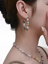 レトロカラーストーンビーズ大ぶりイヤリング【海辺のリゾートスタイル】