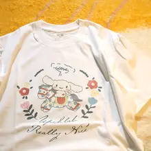 心に花を咲かせよう！白色のコットン短袖Tシャツ【少女感・夏用】