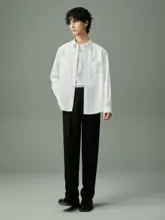 メンズシルエット長袖シャツ【カジュアルデザイン・ダブルポケット・春用】