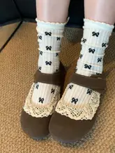 レトロな雰囲気のリボン付きシューズ【透湿性・メッシュ・中ヒール】