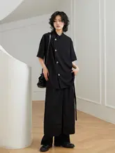 新中式 斜めボタン襟立ち衿シャツ【短袖・デザイン性あり】