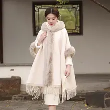 冬用保温毛皮ケープ【大きなファー襟・厚手・女性用・結婚式に最適】