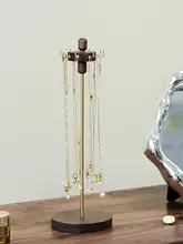胡桃木製の回転式ジュエリーディスプレイスタンド【耳飾り・ペンダント・ブレスレット用】