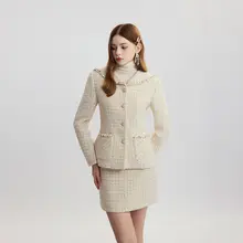 洗練されたデザイン！長袖ジャケット＆ショートスカート【秋冬用・フレンチスタイル・スリムフィット】（セットアップ対応）