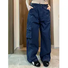 アメリカンビンテージ風 ワークポケットデザイン デニムパンツ【春秋用・ルーズフィット・ハイストリート】
