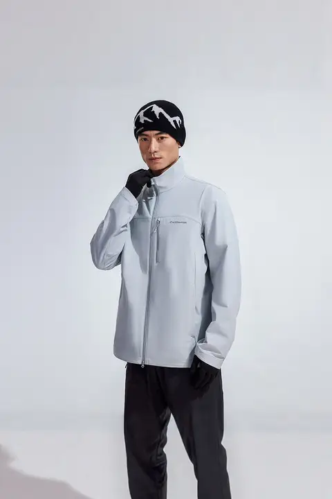 Camel フード付き メンズ アウトドアソフトシェルジャケット【蒸れにくい・通気性・軽量】