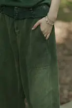 大きなポケット付き 秋用リネンコットン混合カジュアルパンツ【ディスプレイデザイン・レディース】