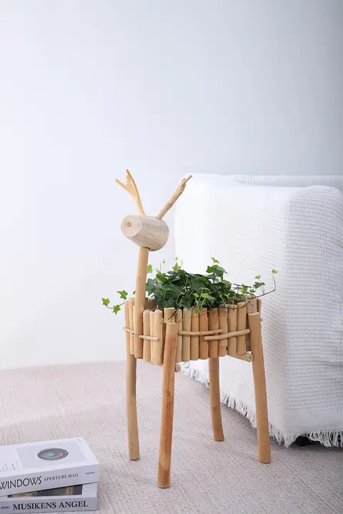 可愛い小鹿の木製花槽【多肉植物用・インテリア装飾】