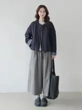 グレーのラムウールワイドパンツ【カジュアル・ゆったり・九分丈・小柄向け】（セットアップ対応）