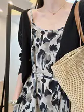 フラワープリントキャミソールワンピース【サマースタイル・ポケット付き・ヴィンテージ水墨デザイン】【セットアップ対応】