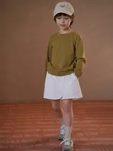 春秋用 子供向けグリーン長袖Tシャツ【伸縮性のあるニット・クルーネック】