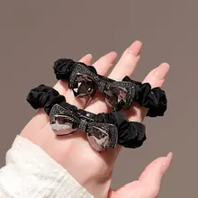 リボン付きダイヤモンド装飾ヘアゴム【高弾力・おしゃれなポニーテール用】