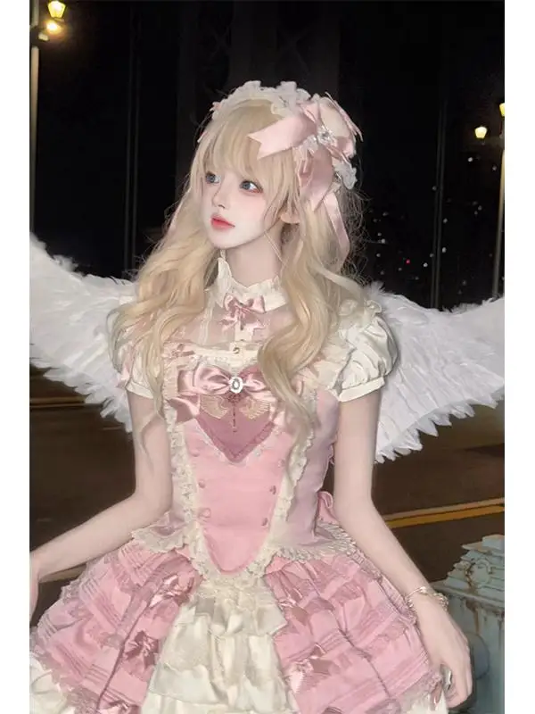 ピンクの魔法少女ブラウスとスカート【ロリータ・ふんわりデザイン】（セットアップ対応）