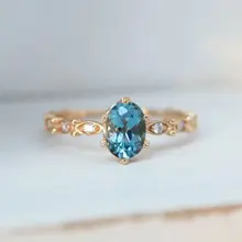 天然ロンドンブルートパーズのシルバーゴールドリング【レトロ宮廷風・女性用】