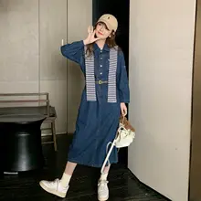 ストライプデザインのデニムシャツワンピース【収腰・女性用・春夏向け】