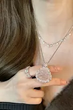 天然高冰白玉髓ミニフダン吊り下げペンダント【純銀ネックレス・ダイヤモンド装飾】