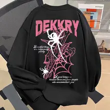 コットン100% カジュアルなクルーネック長袖Tシャツ【蜘蛛の巣デザイン・ユニセックス】