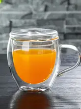 耐熱ガラスカップ 二重断熱 家庭用 カップ ハンドル付き 蓋付き 冷飲 乳牛 カップ コーヒー