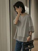 レディース 半袖レース切替バットウィングTシャツ【夏用・カジュアルスタイル】