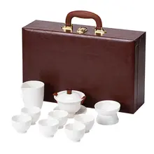白瓷製の茶セット【シンプルデザイン・家庭用・陶器・ティーカップ・ギフトボックス入り】（セットアップ対応）