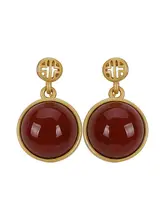 S925純銀メッキ 南紅瑪瑙と和田玉のレトロスタイルイヤリング【女性用】