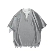 個性的なデザインのVネック短袖Tシャツ【男女兼用・プリント・夏用】（セットアップ対応）
