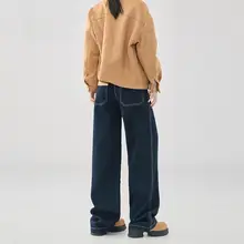 美しいシルエットのデニムパンツ【ストレート・カジュアル・女性用・微ドラッグデザイン】