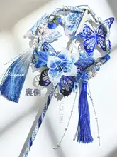 青花瓷デザインのロリータ風長柄団扇【中華風・六芒星モチーフ】