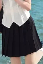 黒色の中長半身スカート【JKスタイル・ヒップアップ・プレーティング・高ウエスト・Aライン】（セットアップ対応）