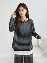 深灰色のファッショナブルなカジュアル長袖Tシャツ【インナー用・秋季・重ね着スタイル】（セットアップ対応）