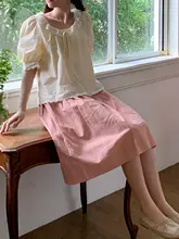 フラワーレースデザインのショートブラウス【女性用・リボン付き・フレンチスタイル】