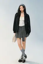チェック柄のロングスカート【デザイン性・カジュアル・復古風】（セットアップ対応）