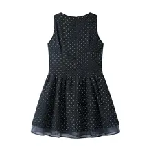 涼しげなデザイン！ドット柄のレイヤード風ノースリーブワンピース【夏用・シースルー・スリム効果】（セットアップ対応）