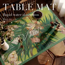 ゴッホ風 油絵デザインのレザー製テーブルマット【防水・油汚れ防止・お手入れ簡単】