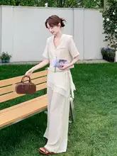 薄手のショートスリーブジャケット【カジュアル・女性用・夏用・フレアパンツ付き】（セットアップ対応）