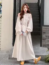 杏色の柔らかな雰囲気のドレス【オフショルダー・半身スカート・春秋用】（セットアップ対応）