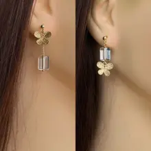 シンプルで洗練されたバタフライデザインの天然白水晶イヤリング【925シルバーピアス・ノー打孔対応・普段使いに最適】