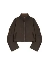 ヴィンテージ千鳥格模様の白鹅绒とレザーパネルのラグランスリーブ冬用軽量ダウンジャケット