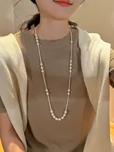 多機能！パール重ね付けロングニットネックレス【高輝度・純銀製】