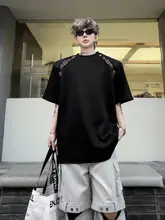 極上の柔らかさ！カジュアルなルビー装飾のゆったりしたメンズ半袖Tシャツ【夏用・韓国風】