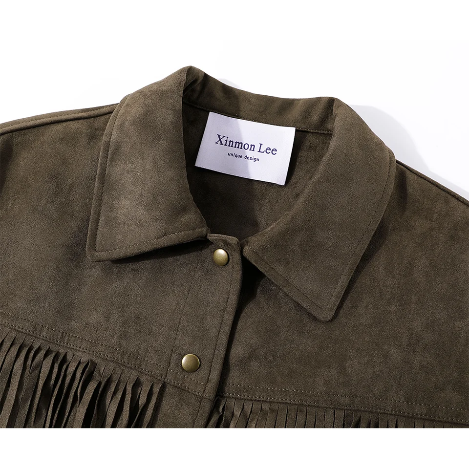 美ラード風フリンジビンテージスエード短丈ジャケット【秋用・スタイリッシュ・スリムフィット】