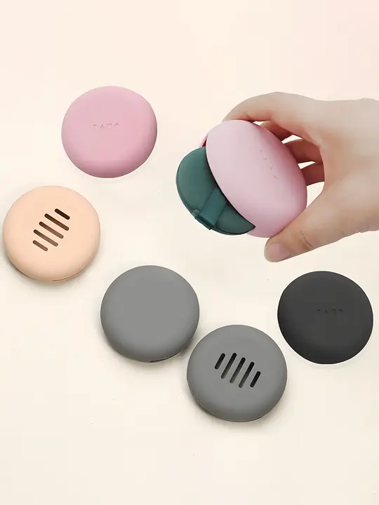 携帯用 シリコン製パフ収納ボックス【円形・両面メッシュ・外出用】