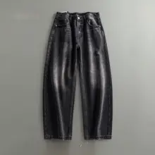 デニムパンツ メンズ ブラック ヴィンテージウォッシュ ルーズ ストレート ストリート 春