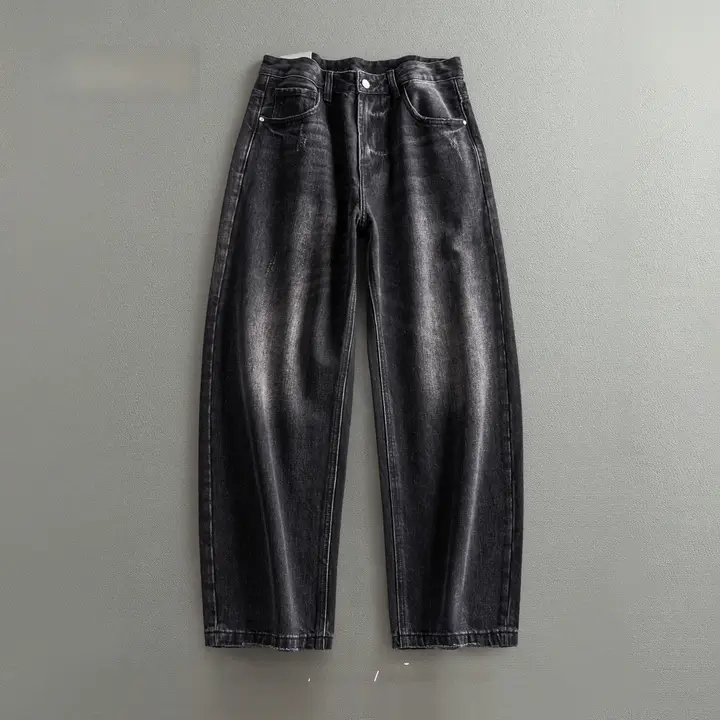 デニムパンツ メンズ ブラック ヴィンテージウォッシュ ルーズ ストレート ストリート 春