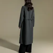 高級感あふれるダブルフェイスカシミヤコート【立襟・ウエストベルト・ロング丈・秋冬用】