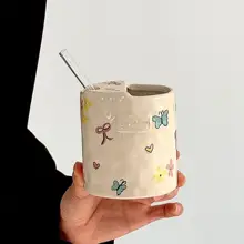 蝶結びデザインの陶器製ハンドカップ【夏用・水・茶・コーヒー・ジュース用】