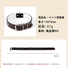 ペット用レザー犬首輪【ステンレススチールのスタッズ・クローム仕上げ・リード付き・中型・大型犬対応】