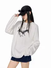 アメリカンビンテージ風 ホットドッグプリント 長袖Tシャツ【レディース・春用・ゆったりシルエット】