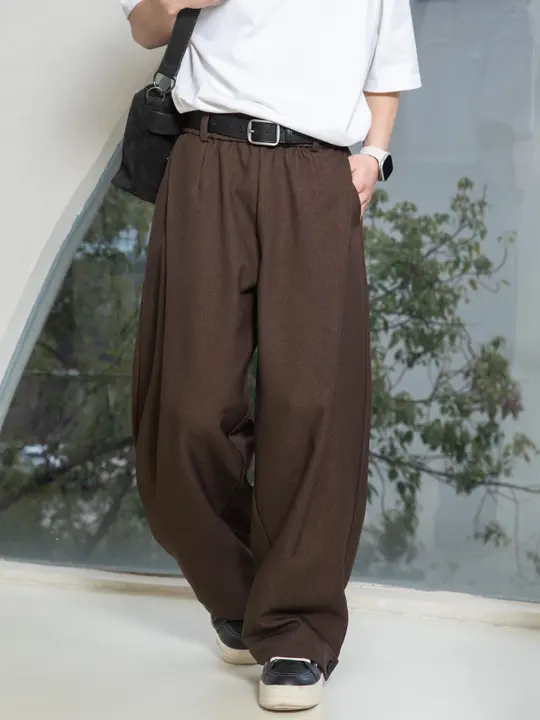 スラックス メンズ ドレープ感 防シワ加工 ストレート ヴィンテージ ルーズ 上品 秋