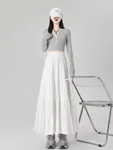 白色リボンデザインのロングカシュクールスカート【高ウエスト・Aライン・大きなフレア】